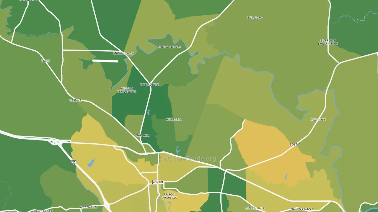 Jasper, AL Map of Vehicle Theft Rates