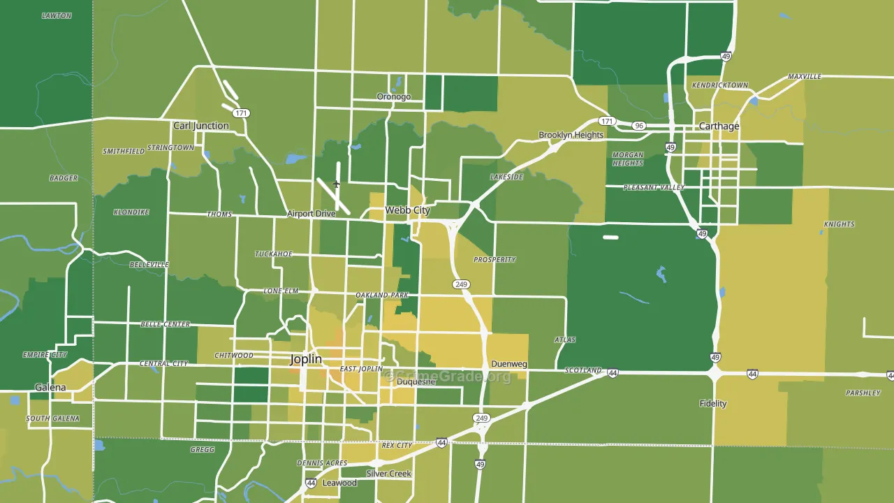 Jasper County, MO Map of Vehicle Theft Rates