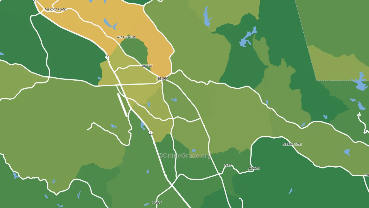 Jasper, GA Map of Vehicle Theft Rates