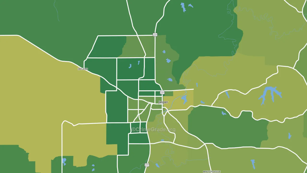 Jasper, IN Map of Vehicle Theft Rates