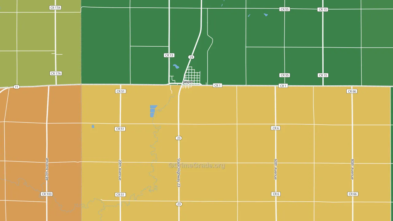 Jasper, MN Map of Vehicle Theft Rates