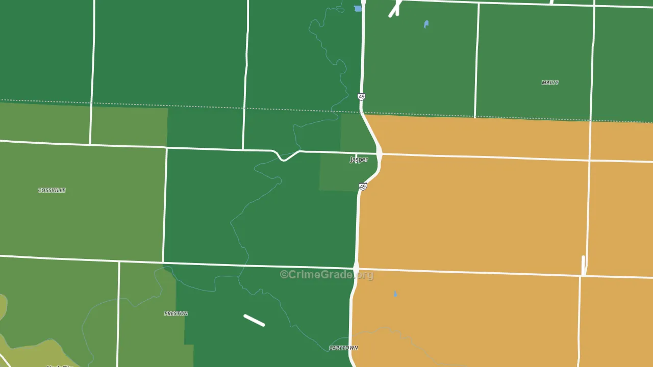 Jasper, MO Map of Vehicle Theft Rates