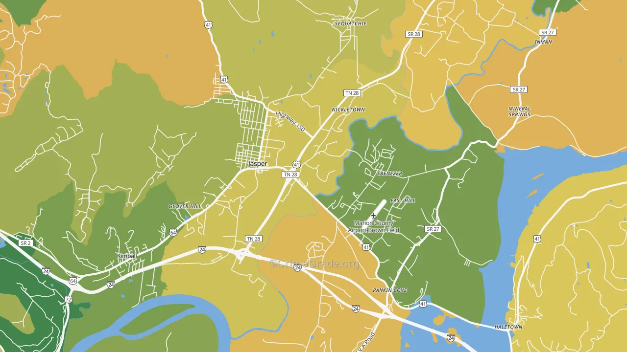 Jasper, TN Map of Vehicle Theft Rates