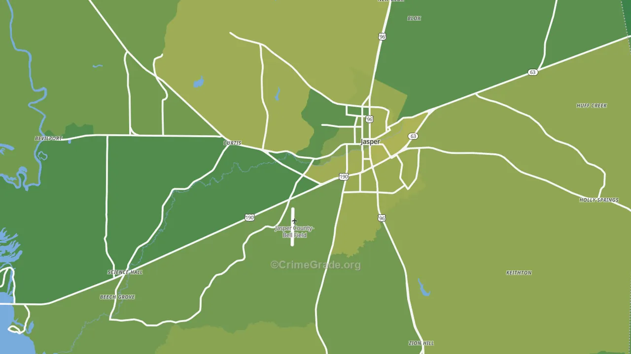 Jasper, TX Map of Vehicle Theft Rates