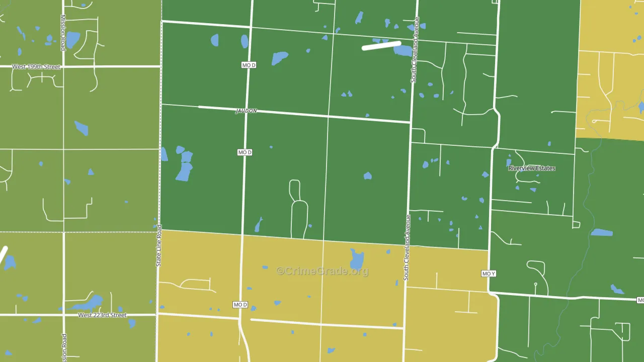 Jaudon, MO Map of Vehicle Theft Rates