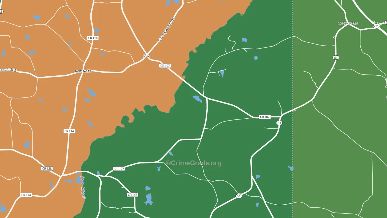 Java, AL Map of Vehicle Theft Rates