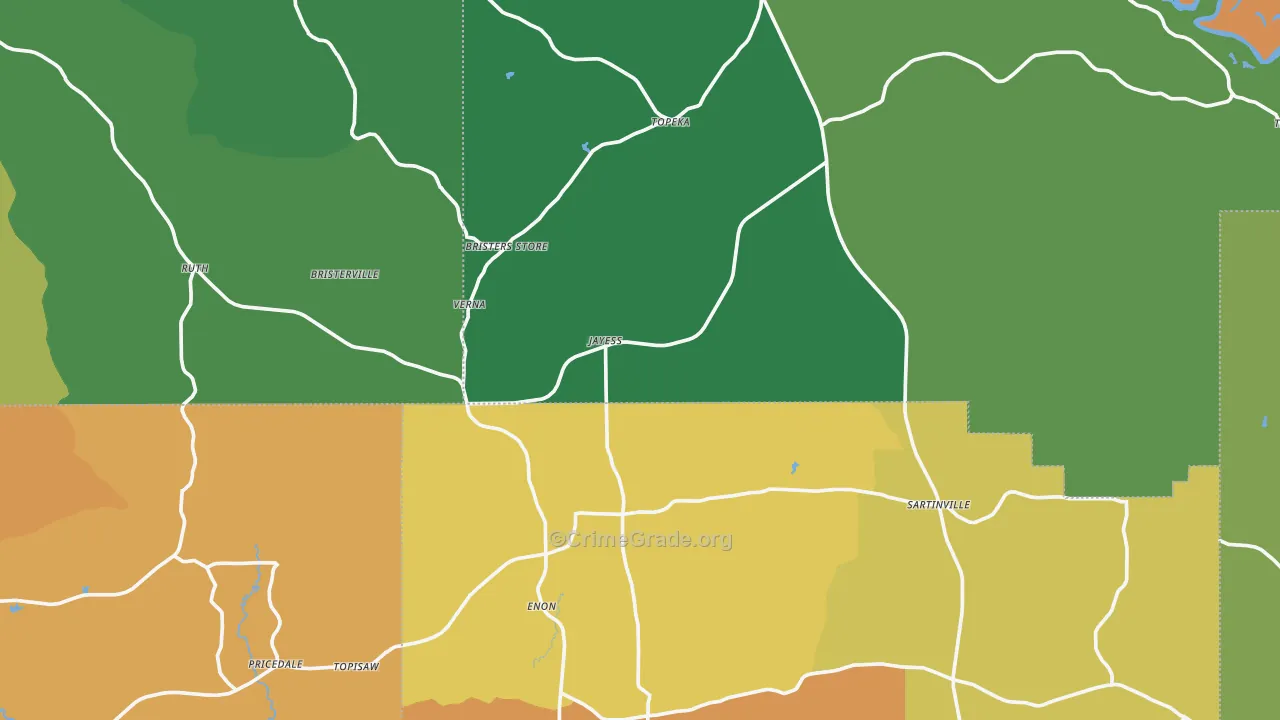 Jayess, MS Map of Vehicle Theft Rates