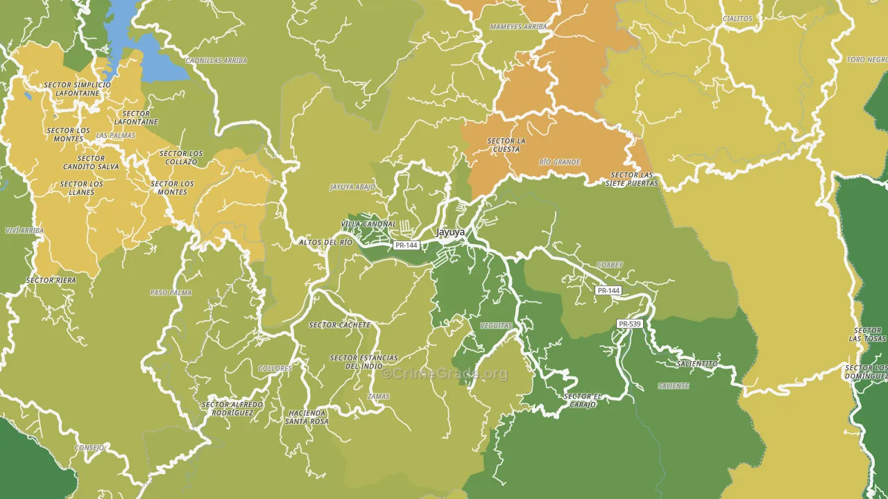 Jayuya Municipio, PR Map of Vehicle Theft Rates