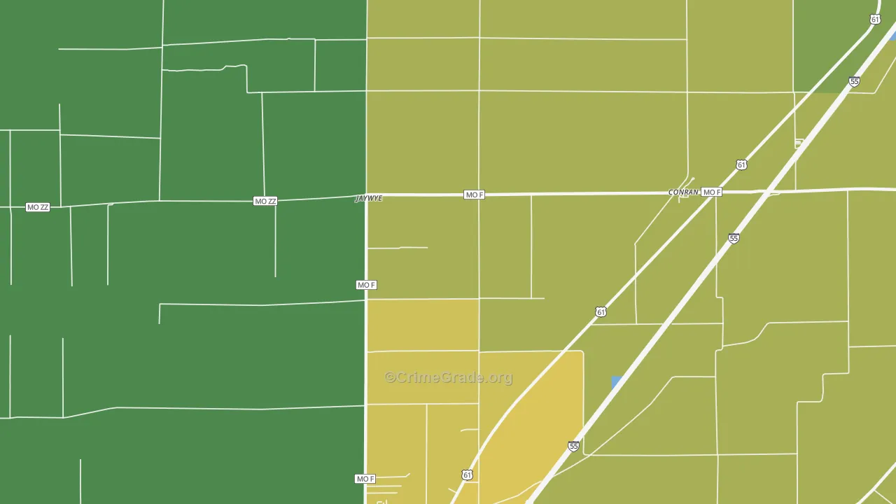 Jaywye, MO Map of Vehicle Theft Rates