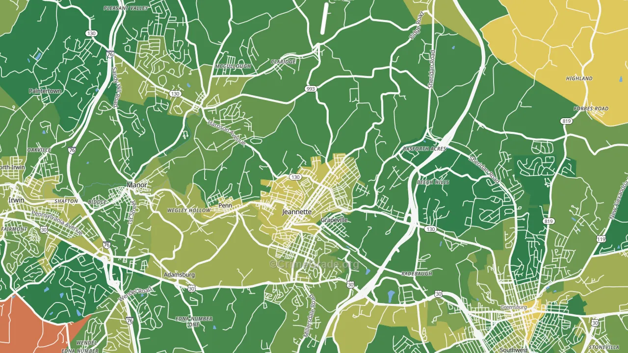 Jeannette, PA Map of Vehicle Theft Rates