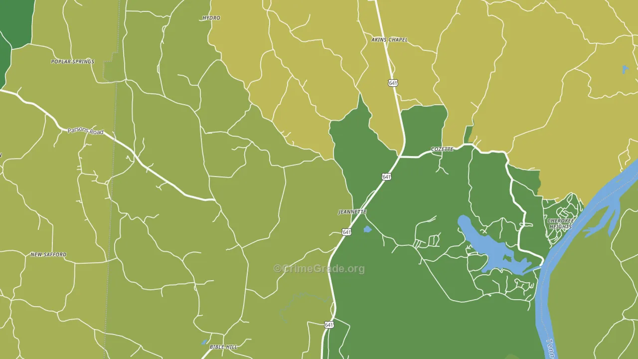 Jeannette, TN Map of Vehicle Theft Rates