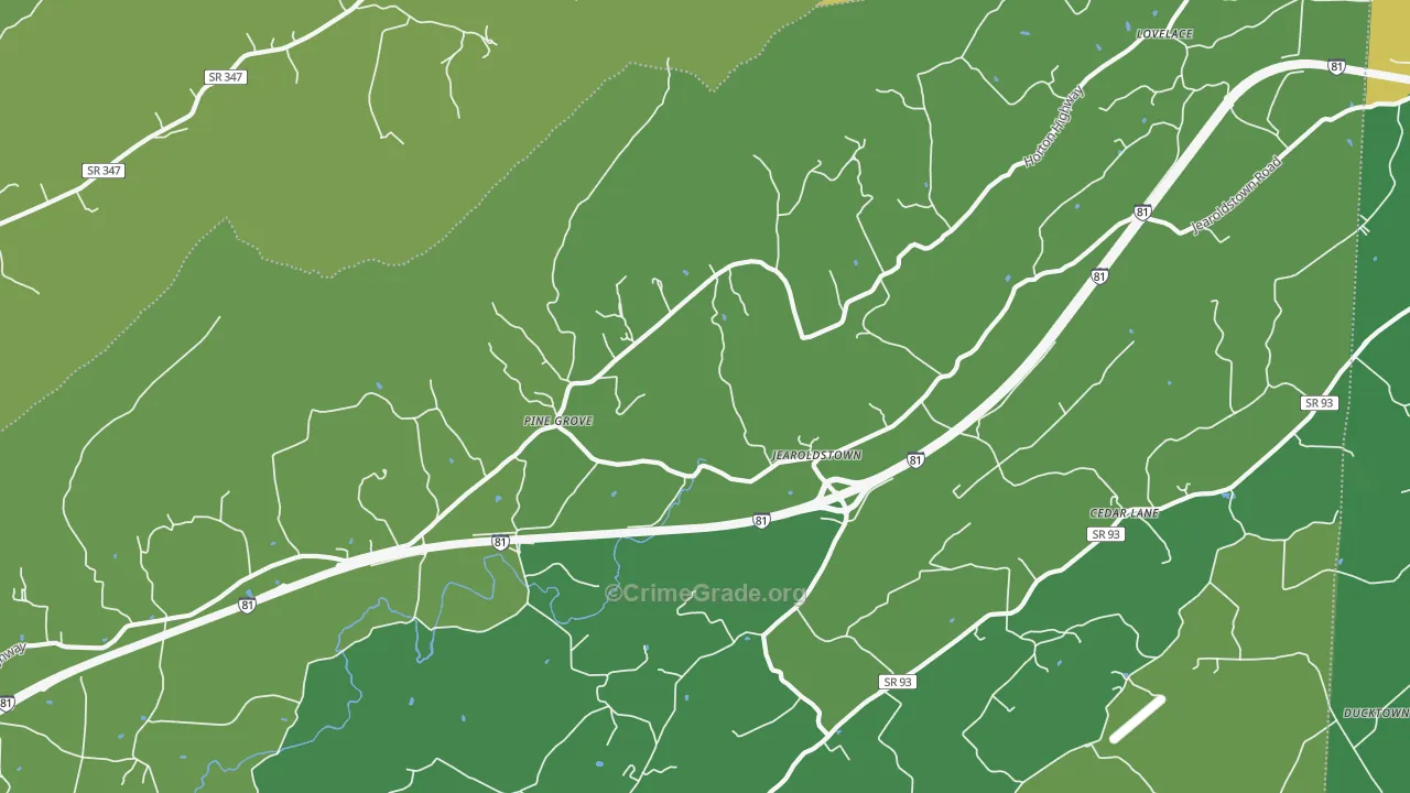 Jearoldstown, TN Map of Vehicle Theft Rates