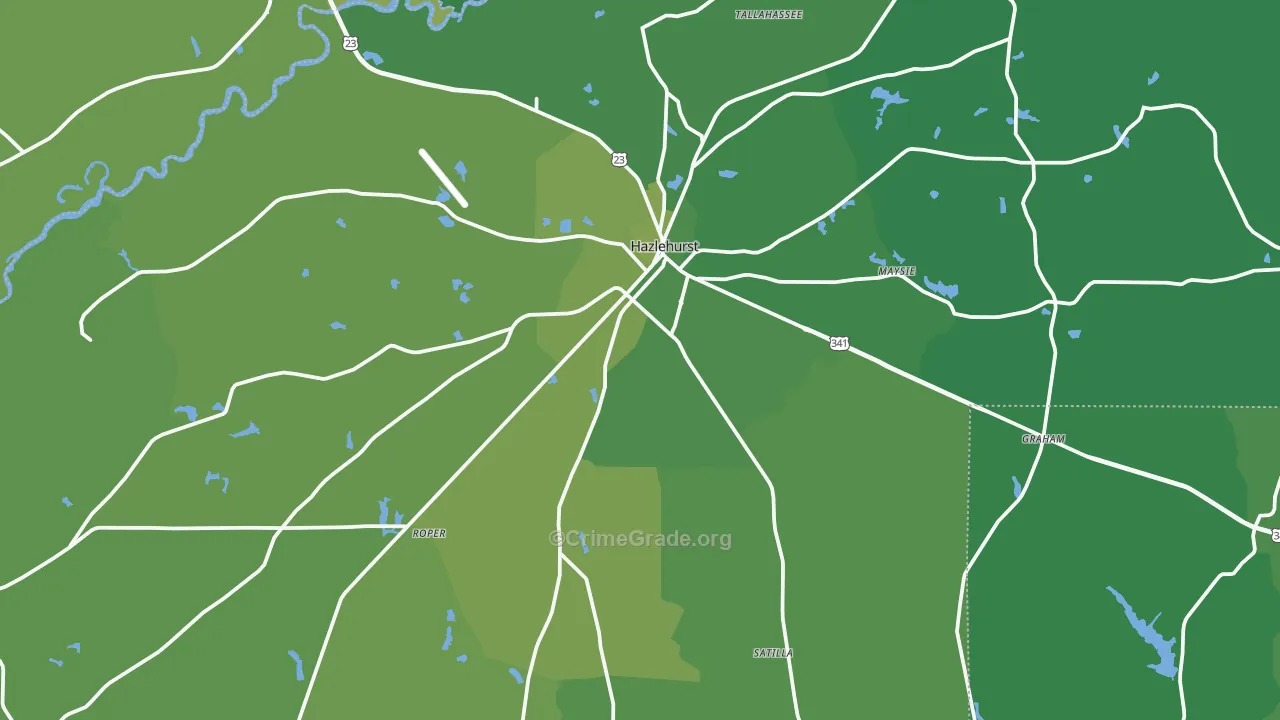 Jeff Davis County, GA Map of Vehicle Theft Rates