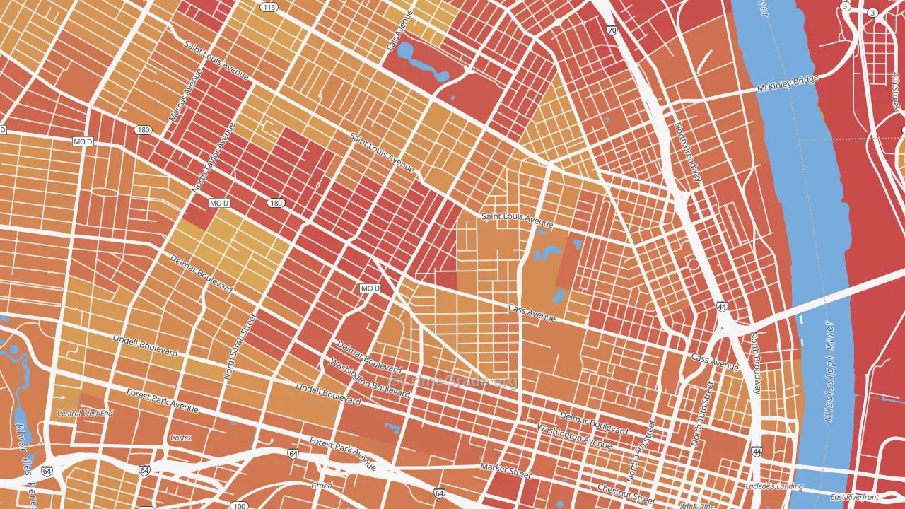 Jeff-Vander-Lou, St. Louis, MO Map of Vehicle Theft Rates