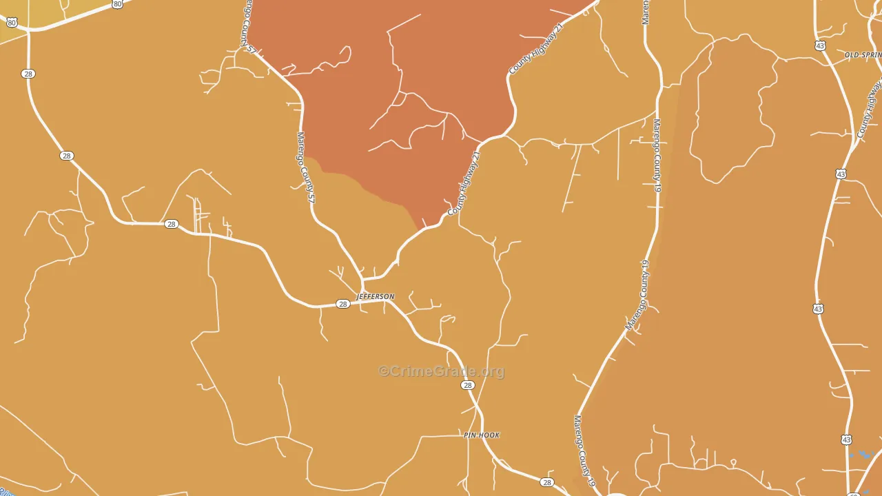 Jefferson, AL Map of Vehicle Theft Rates