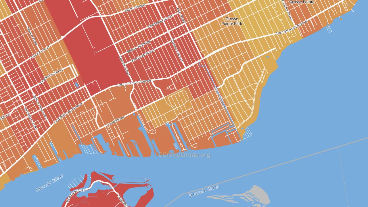 Jefferson Chalmers, Detroit, MI Map of Vehicle Theft Rates