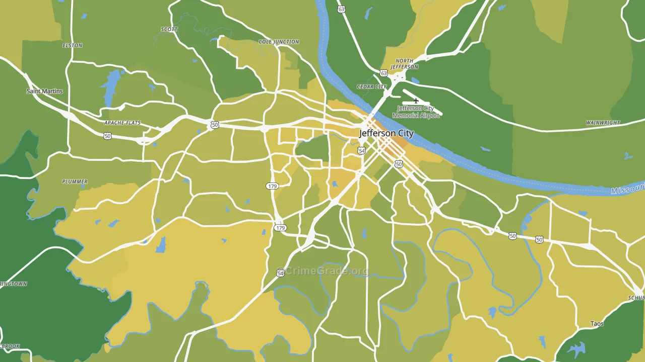 Jefferson City, MO Map of Vehicle Theft Rates