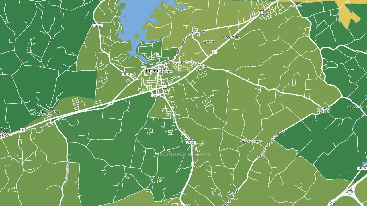 Jefferson City, TN Map of Vehicle Theft Rates