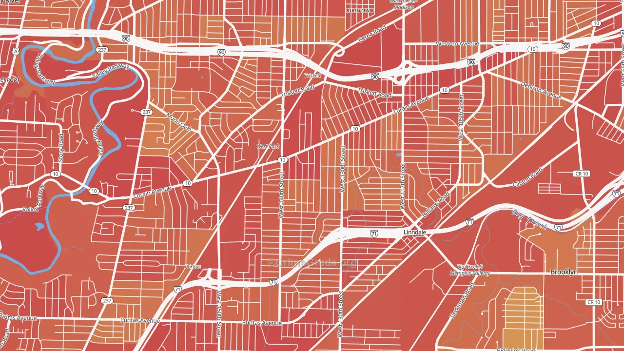 Jefferson, Cleveland, OH Map of Vehicle Theft Rates