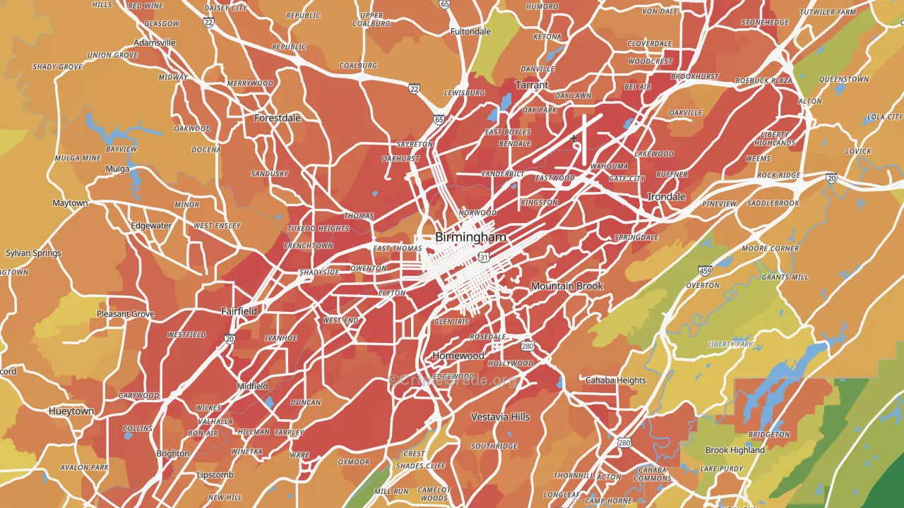 Jefferson County, AL Map of Vehicle Theft Rates
