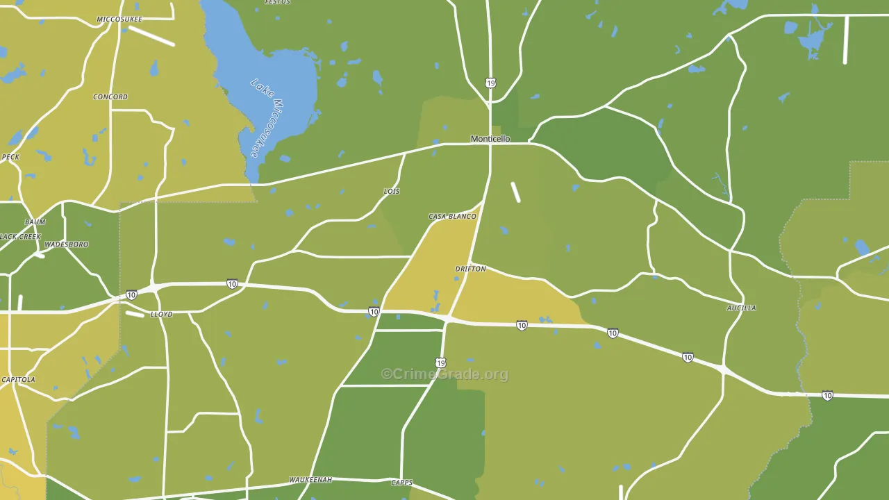 Jefferson County, FL Map of Vehicle Theft Rates