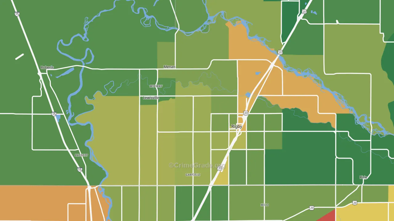 Jefferson County, ID Map of Vehicle Theft Rates