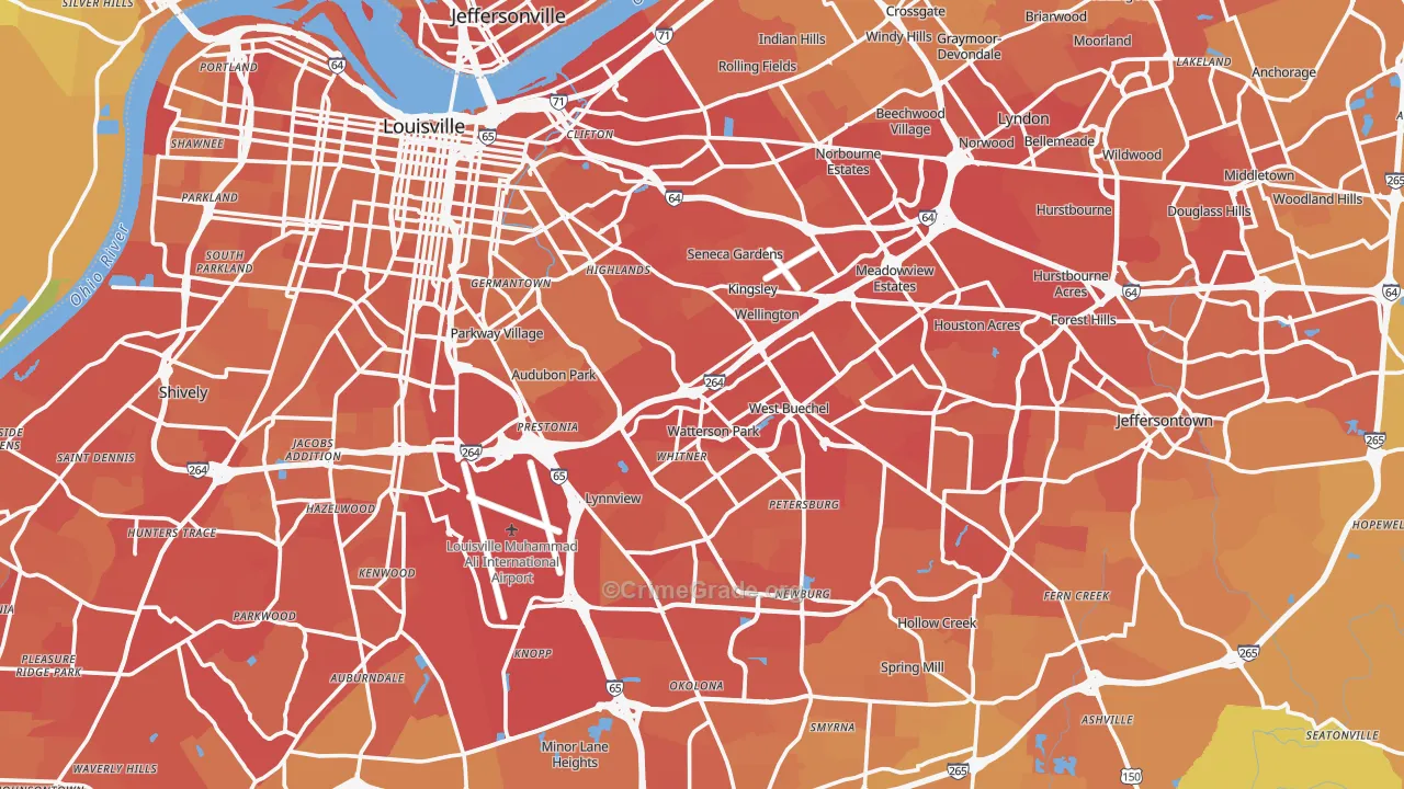 Jefferson County, KY Map of Vehicle Theft Rates