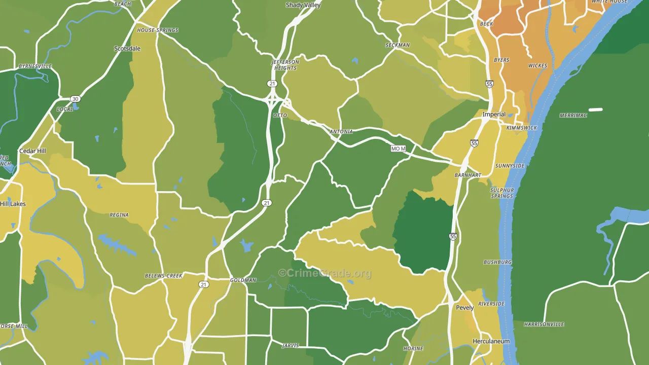 Jefferson County, MO Map of Vehicle Theft Rates