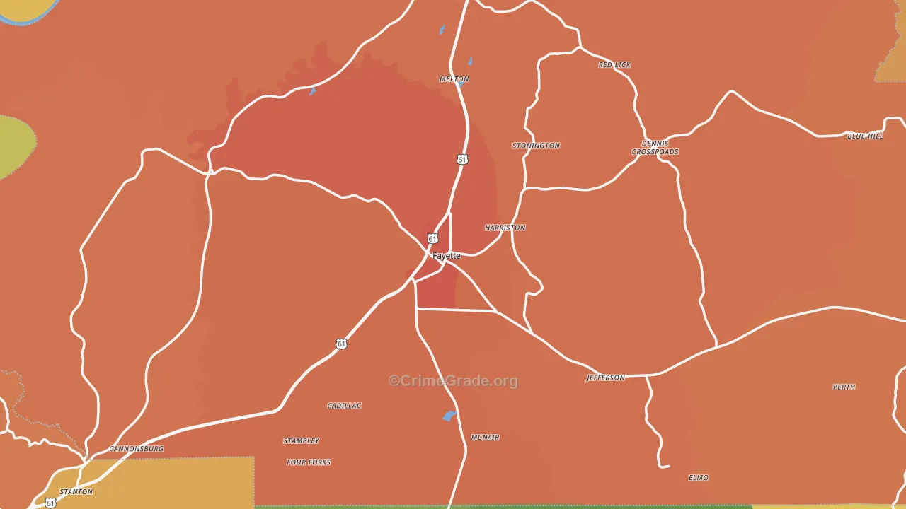 Jefferson County, MS Map of Vehicle Theft Rates