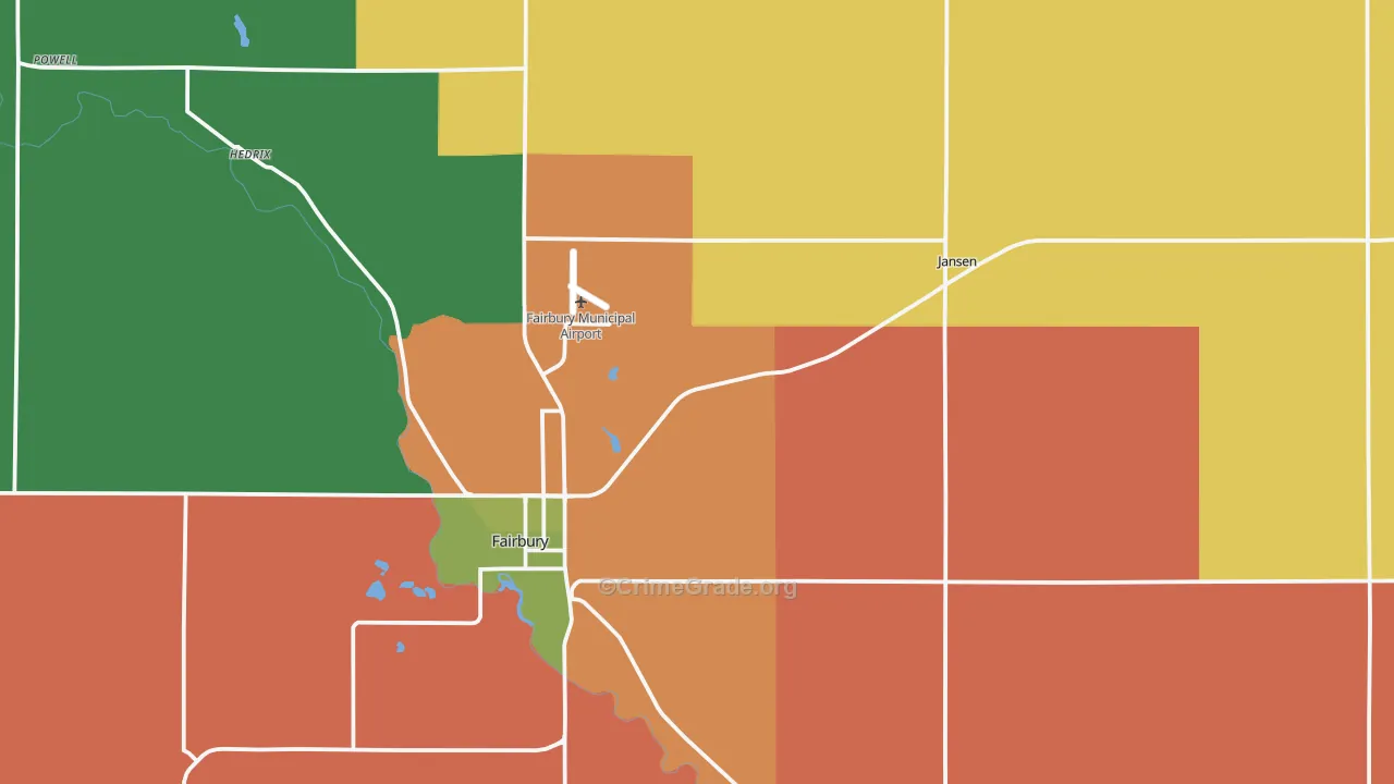 Jefferson County, NE Map of Vehicle Theft Rates