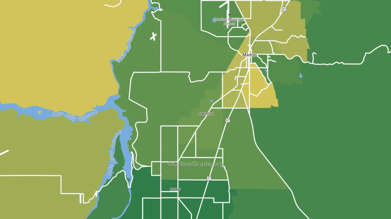Jefferson County, OR Map of Vehicle Theft Rates