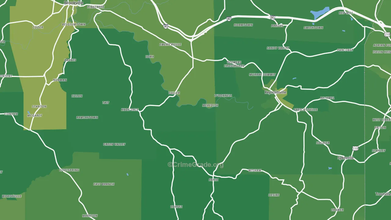 Jefferson County, PA Map of Vehicle Theft Rates
