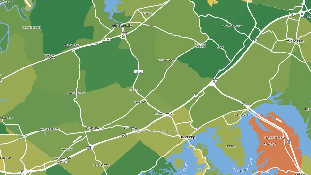 Jefferson County, TN Map of Vehicle Theft Rates