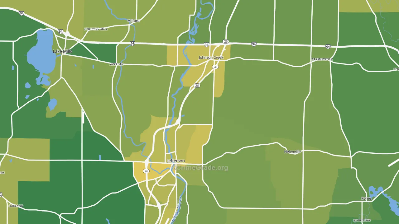 Jefferson County, WI Map of Vehicle Theft Rates