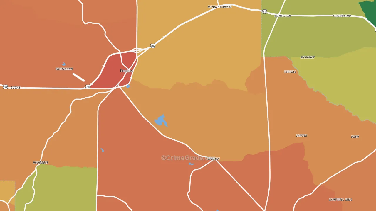 Jefferson Davis County, MS Map of Vehicle Theft Rates