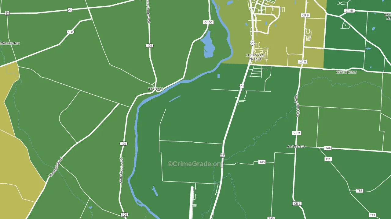Jefferson Estates, OH Map of Vehicle Theft Rates