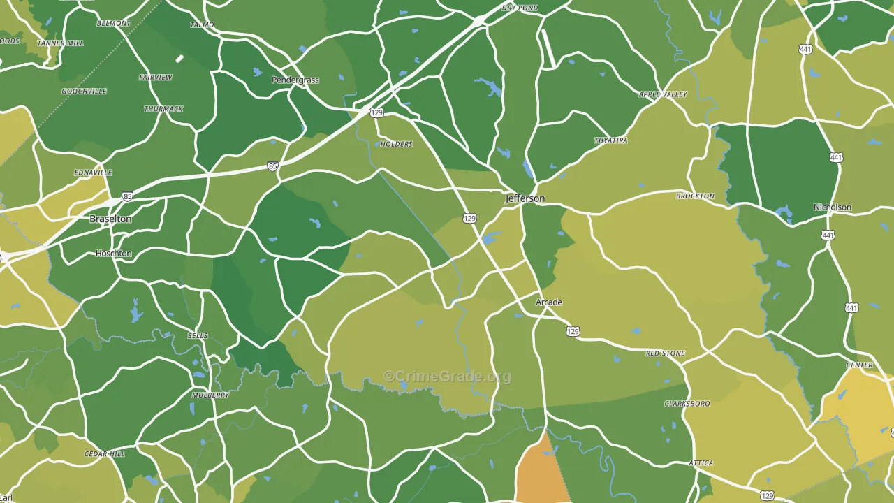 Jefferson, GA Map of Vehicle Theft Rates
