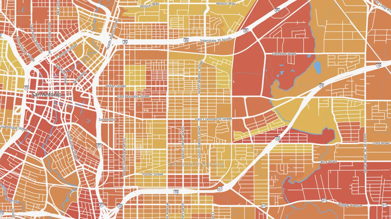 Jefferson Heights, San Antonio, TX Map of Vehicle Theft Rates