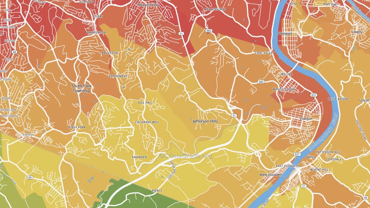 Jefferson Hills, PA Map of Vehicle Theft Rates