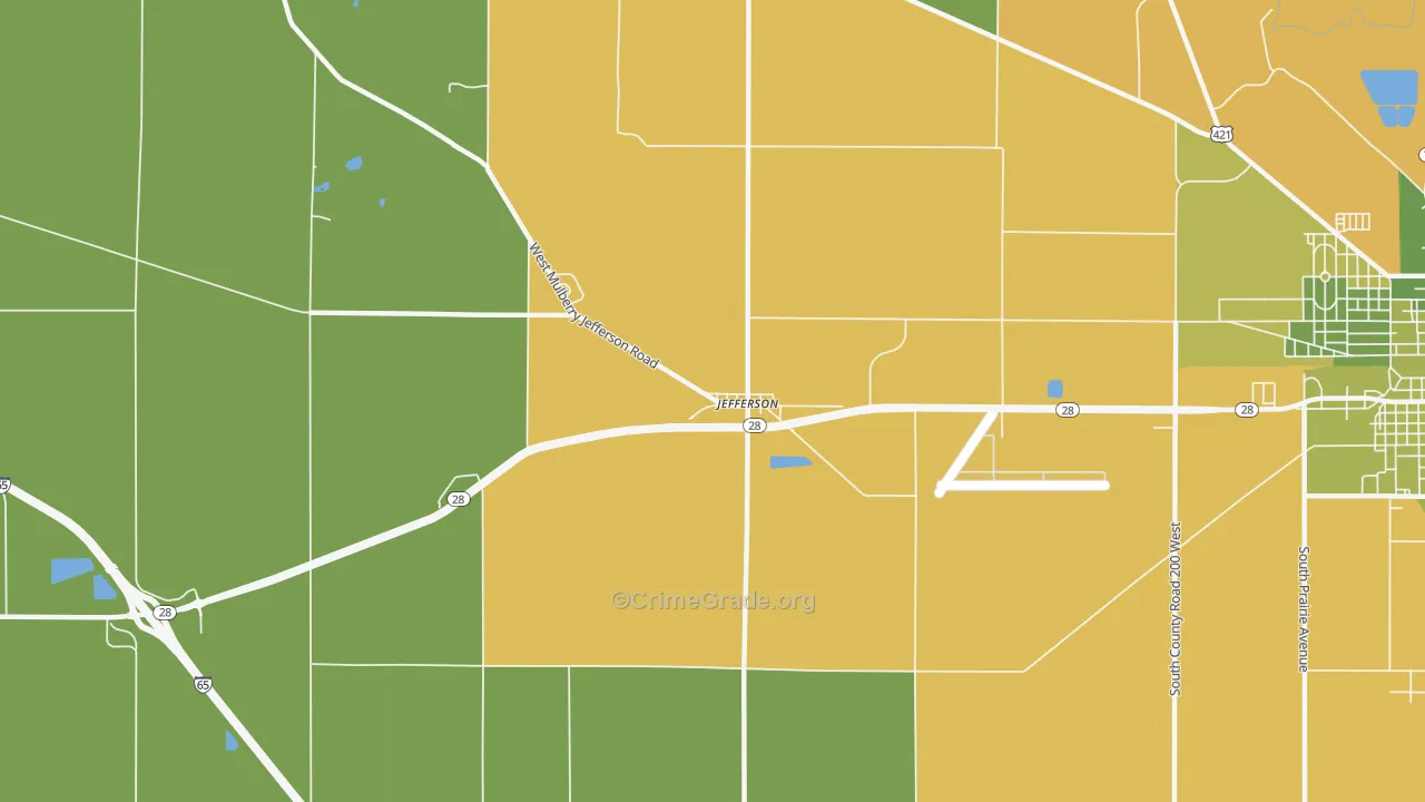 Jefferson, IN Map of Vehicle Theft Rates