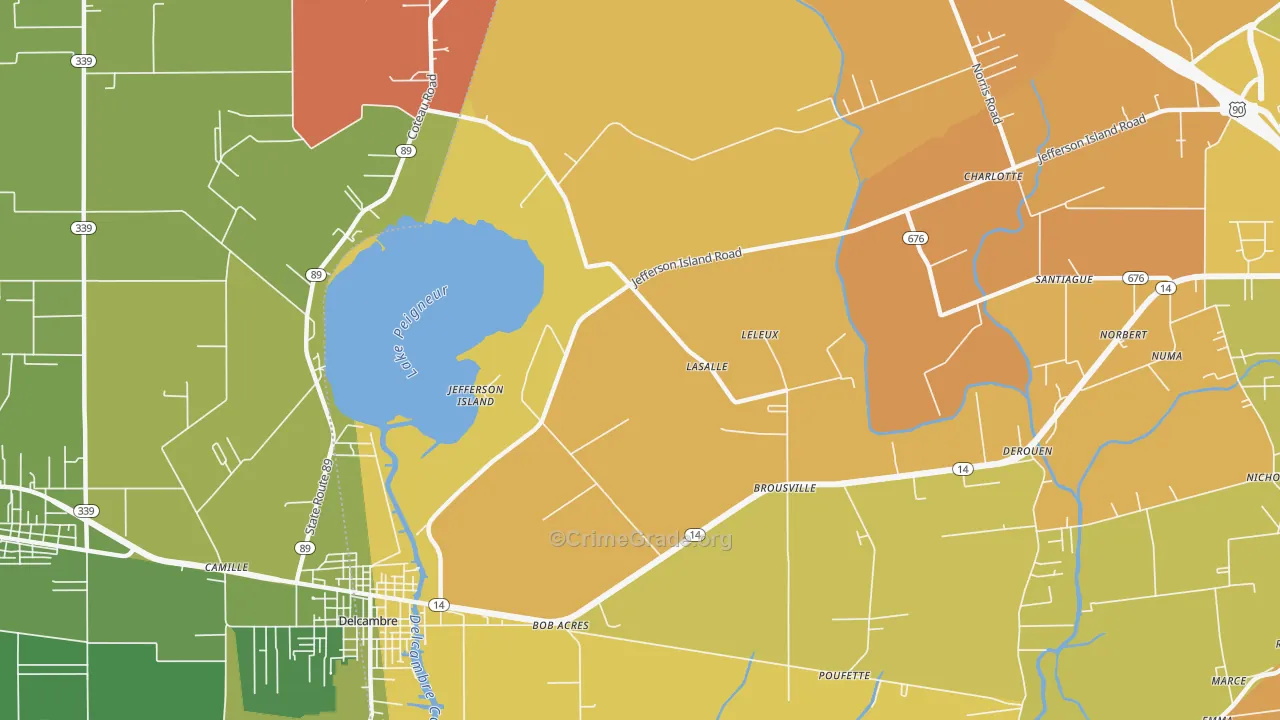Jefferson Island, LA Map of Vehicle Theft Rates