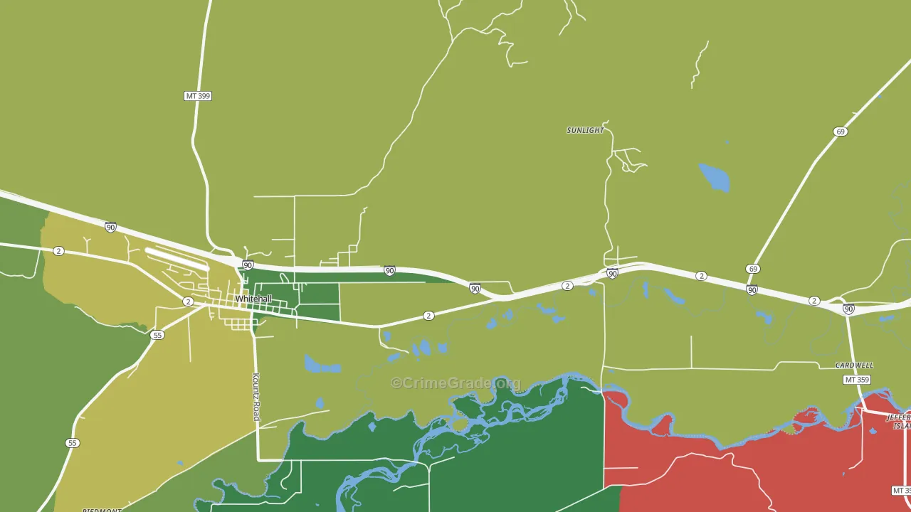 Jefferson Island, MT Map of Vehicle Theft Rates