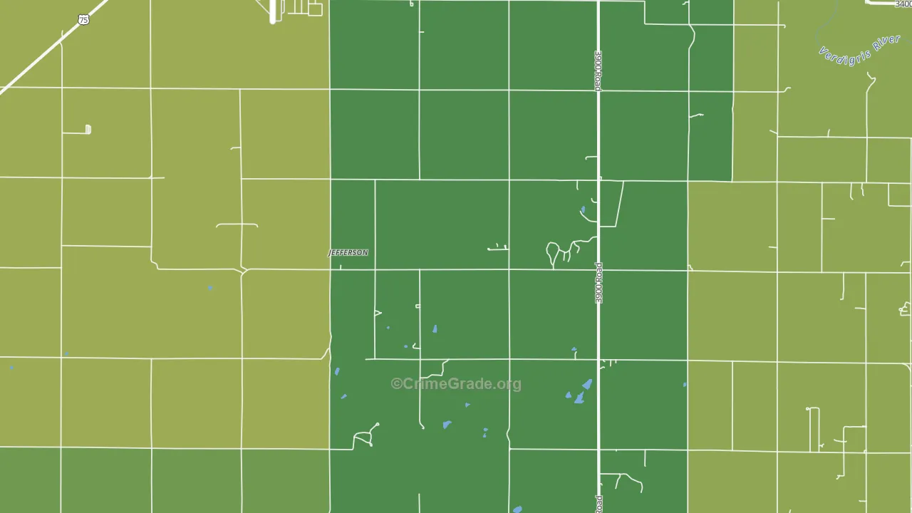Jefferson, KS Map of Vehicle Theft Rates