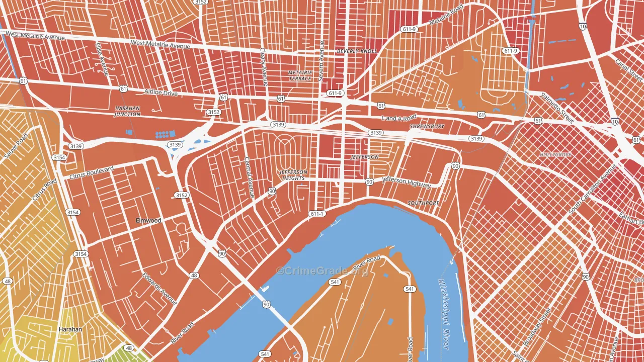 Jefferson, LA Map of Vehicle Theft Rates