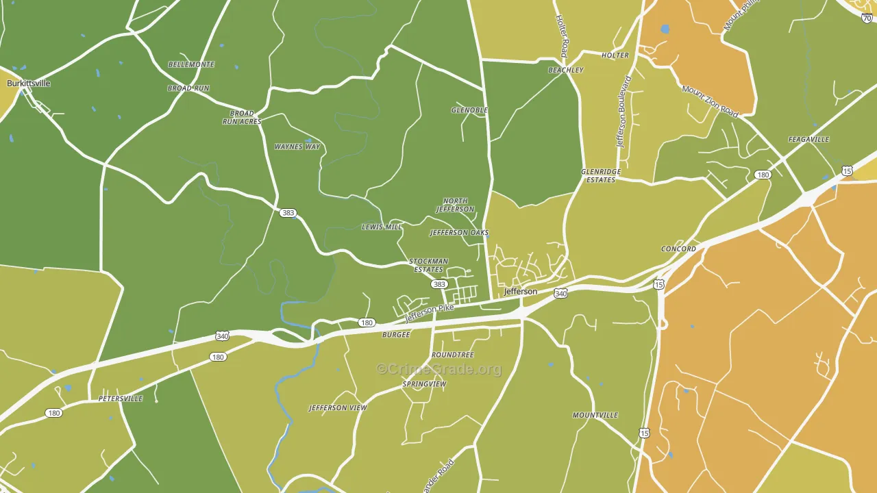 Jefferson, MD Map of Vehicle Theft Rates