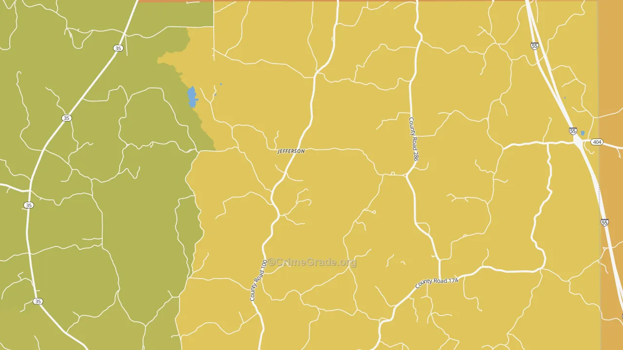 Jefferson, MS Map of Vehicle Theft Rates