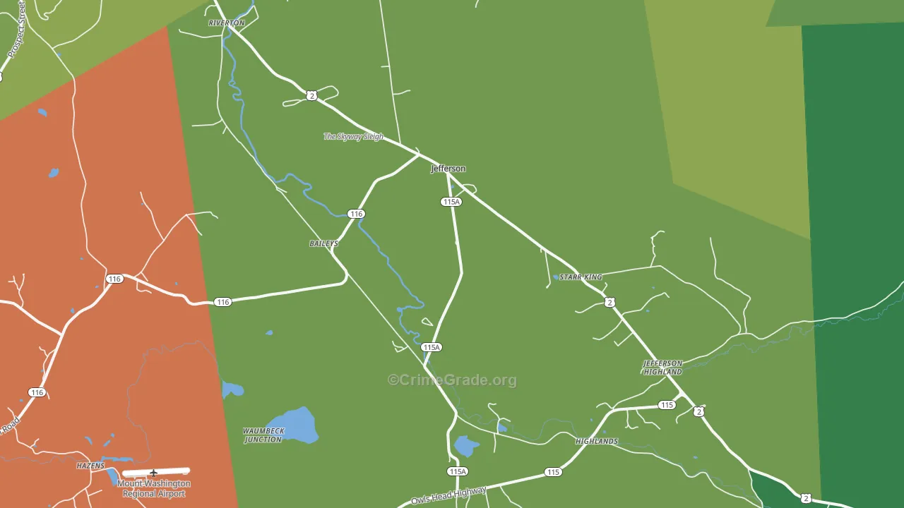 Jefferson, NH Map of Vehicle Theft Rates