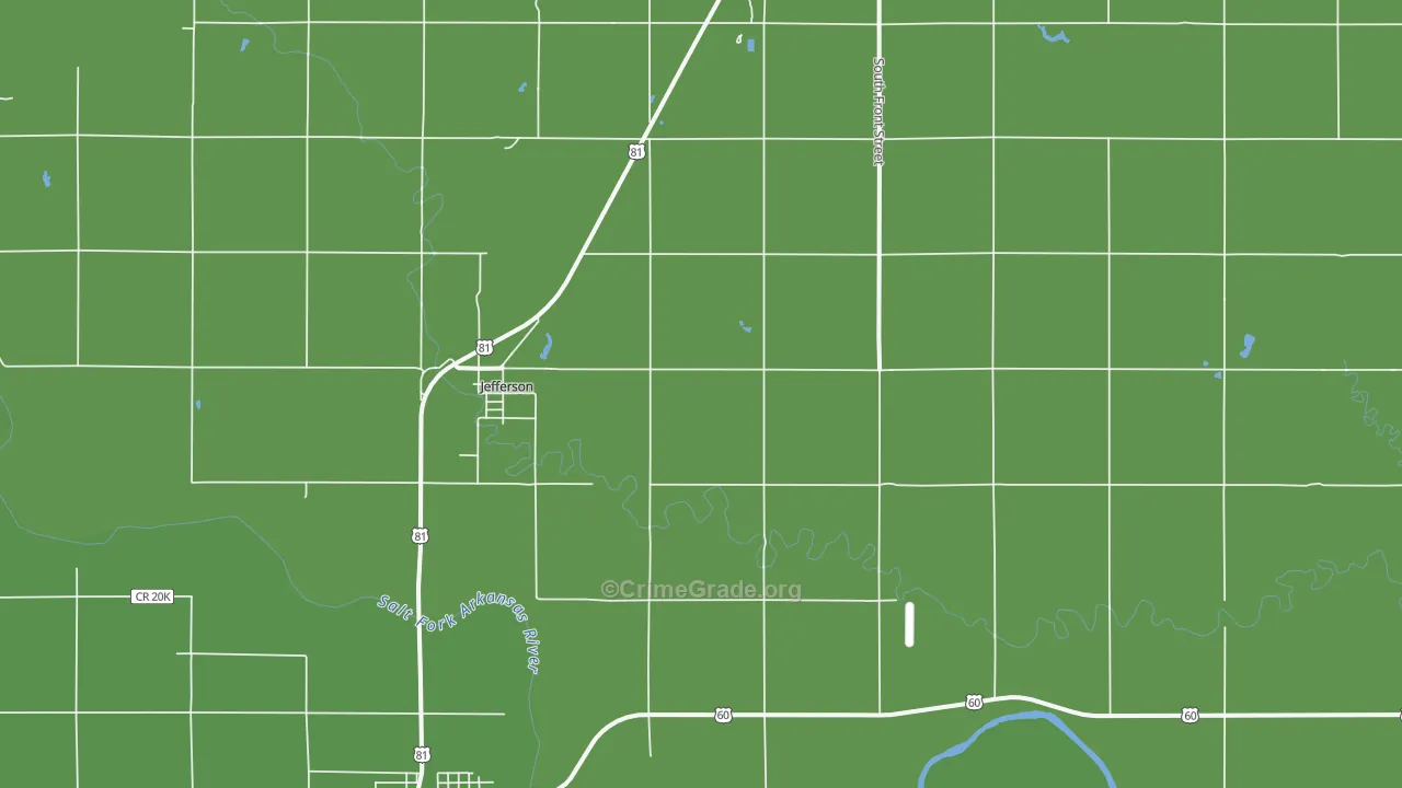 Jefferson, OK Map of Vehicle Theft Rates