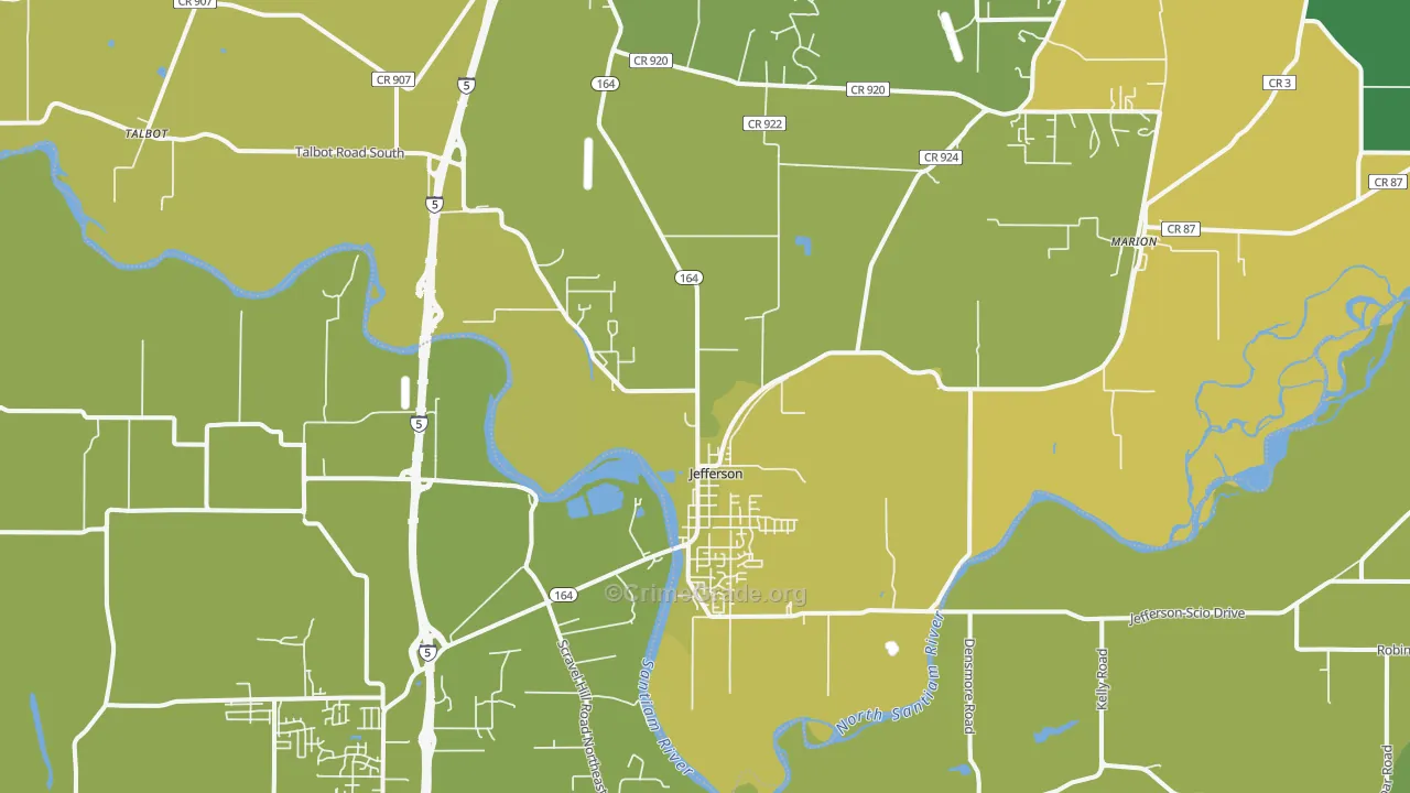 Jefferson, OR Map of Vehicle Theft Rates
