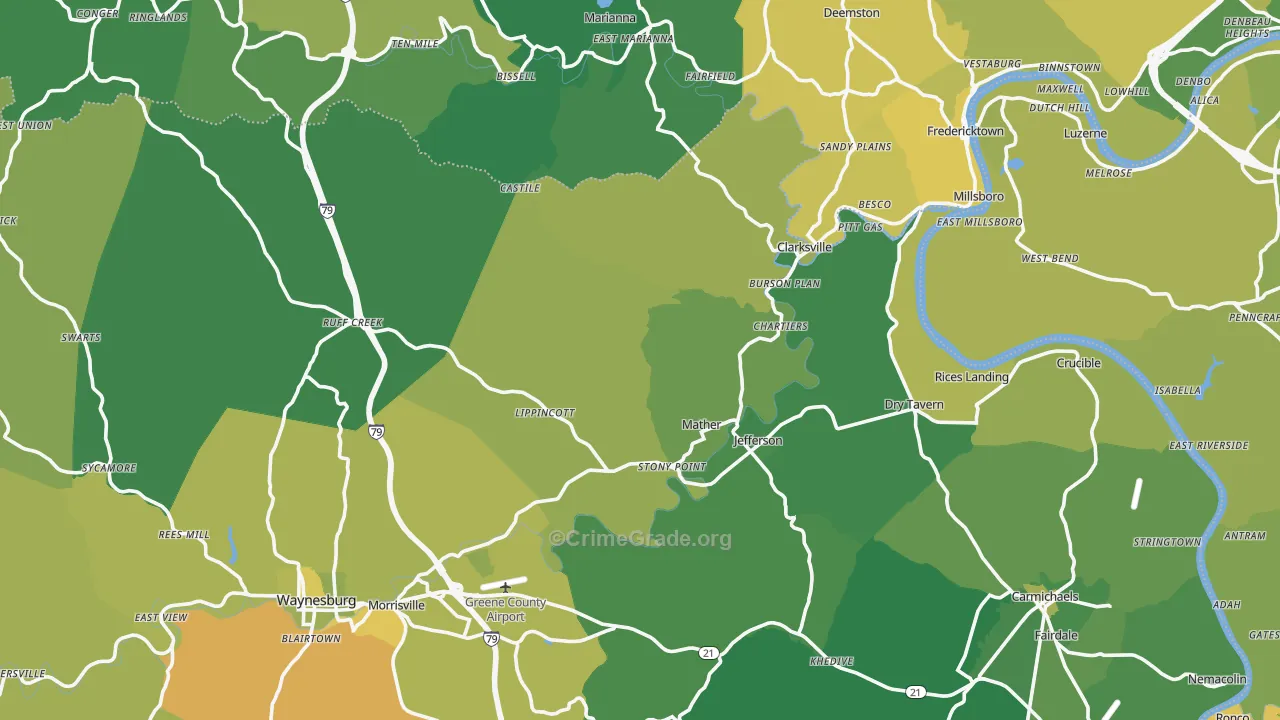 Jefferson, PA Map of Vehicle Theft Rates